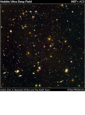 Hubble Ultra Deep Field image. Courtesy of NASA, the Hubble Space Telescope Institute and teh Hubble Ultra Deep Field Team.